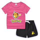 Children Pokemon Pikachu Tshirts & Shorts Casual Sports Sweat-Absorbent Suit Neutral
