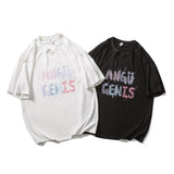 Men's T-shirt Summer Colorful Letters Embroidered Short-Sleeved T-shirt Men's and Women's Trendy Loose Cotton Half-Length Sleeves