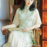 Women cottagecore Dress Vintage Embroidered Cheongsam Dress Midi Dress Summer