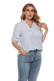 Women Plus Size Tops Spring/Summer Plaid Hollow Out Stitching V-neck Shirt