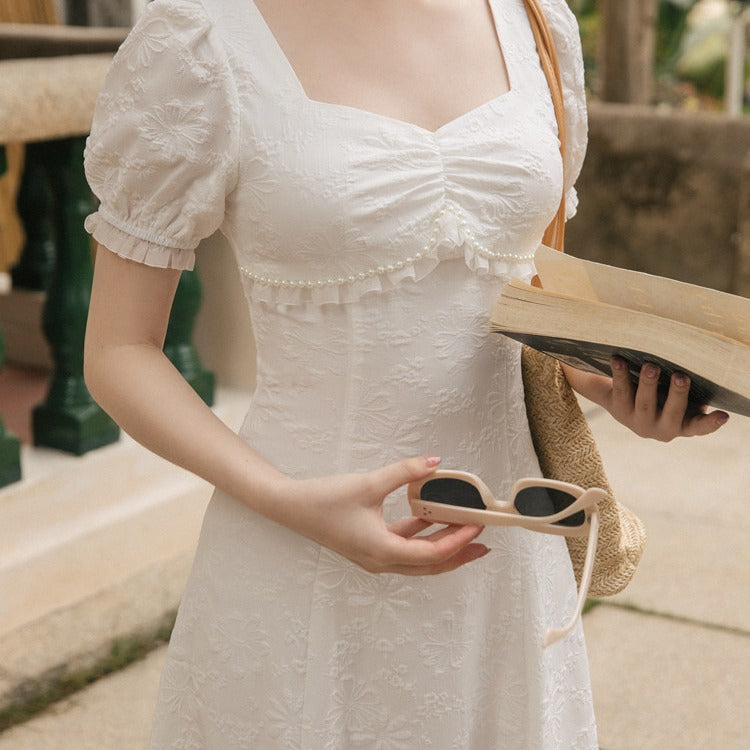 Women Cottagecore Dress Princess Dress Slim White Dress Dress