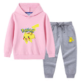 Children Pokemon Pikachu Hoodie & Pant Set Hooded Sweater Trousers Two-Piece Baby Cotton Sweater Set