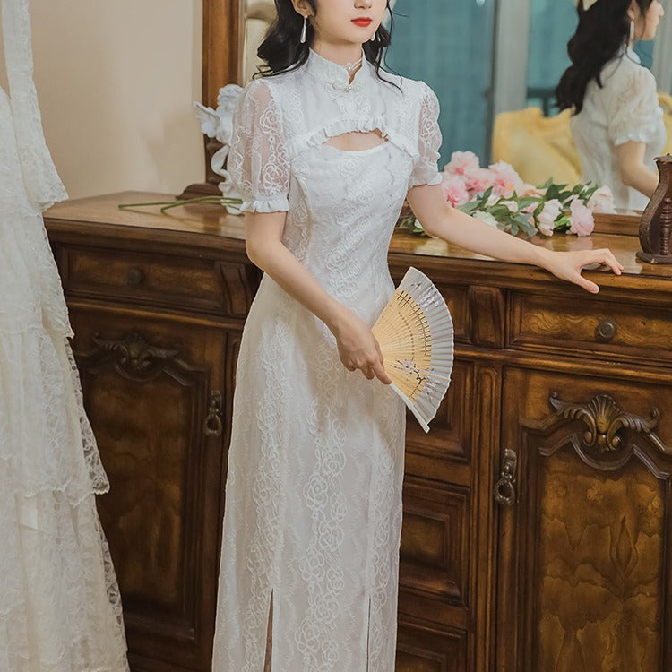 Women cottagecore Dress Vintage White Lace Dress Formal Dress Summer