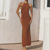 Women Summer Dresses Midaxi Dress Summer Women's Knitted Backless Slit Suspender Dress Summer