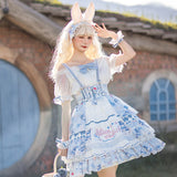 Gothic Lolita Harajuku Style Clothing Summer Lolita Dress Alice Rabbit Waist SK Suspender Skirt Navy Style