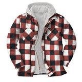 Mens Flannel Jacket with Hoodie Ordinary Casual Hooded Long Sleeve Zipper Plaid Jacket
