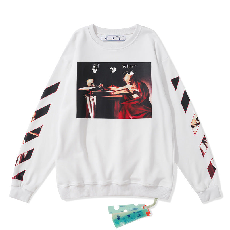 Off White Sweatshirts Long Sleeve round Neck Sweater Autumn and Winter Printed round Neck Pullover Terry Sweater