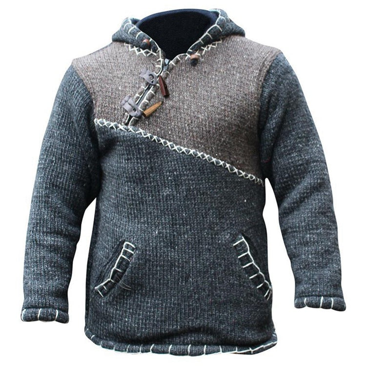 John Dutton Jacket Color Contrast Patchwork Sweater Long Sleeve Hooded Sweater Sweater Coat for Men