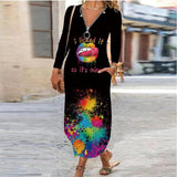 Work Dresses with Pockets Women's Dress Autumn and Winter Printed Skirt with Zipper Pocket Dress