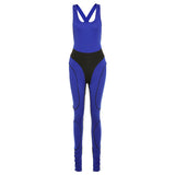 Women's Spring Clothing Fashion Color Contrast Stitching High Waist Tight Sleeveless Sports Fitness Jumpsuit