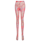 Jumpsuits Summer Women's Clothing Mesh Floral Print See-through Skinny Hip Raise Sports Leggings
