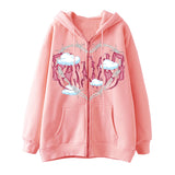 Skeleton Hoodie Winter Fleece Women's Long Sleeve Hoodie Heart-Shaped Clothes Printed Zipper