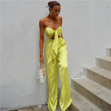 Women Top & Pant 2 Piece Set Summer Cropped Tube Top High Waist Hip Wide Leg Pants Casual Suit