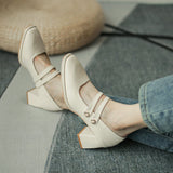 Nude Chunky Heel Mary Jane High Heels