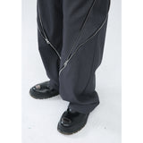 Men Suit Pants Zipper Design Split Slightly Pull Vertical Suit Pants