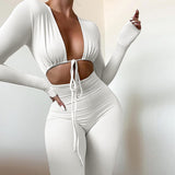 Summer Tight Sexy Cropped Lace-up Solid Color Jumpsuit for Women