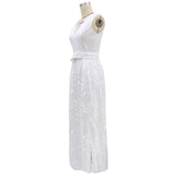 Women Lace Wedding Dress Women's White Sleeveless Long Wedding Dress Mid-Waist Evening Dress