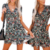 Semi Formal Dresses for Wedding Summer Short Sleeve V-neck Floral Dress