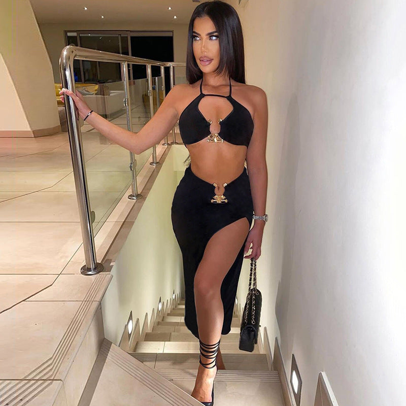 Women Top & Skirt 2 Piece Set Summer Backless Underwaist Sheath Skirt Suit