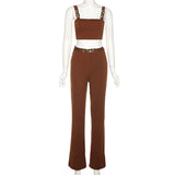 Women Top & Pant 2 Piece Set Vest High Waist Hip Straight Straight-Leg Pants Casual Suit