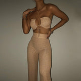 Women Top & Pant 2 Piece Set Halter Sexy Cutout Vest Slim-Fitting Straight Pants Suit