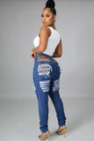 Women Distressed Denim Jeans Ripped Jean Worn Stretch Ripped Jeans Women's Trousers
