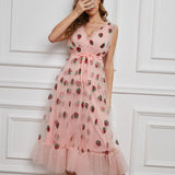 High Waist Sleeveless Strawberry Mesh Dress Casual Fashionable