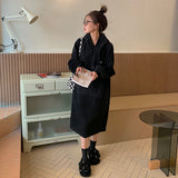 Work Dresses with Pockets Vintage Oversize Hooded Sweater Dress Women's Autumn and Winter Fleece-Lined Thick Loose