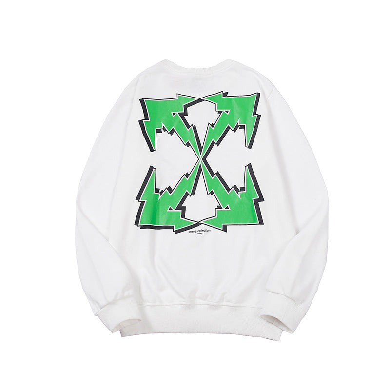 Off White Sweatshirts Long Sleeve round Neck Sweater Autumn and Winter Lightning Arrow Pattern round Neck Terry Sweater for Men and Women