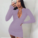 Nina Parker Dresses Solid Color Zipper Slim Fit Sexy Dress