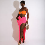 Women Top & Skirt 2 Piece Set Summer Cropped Tank Top High Waist Hip Skirt Suit