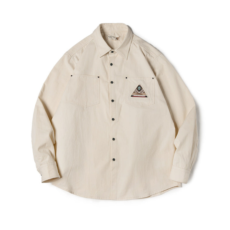 Work Shirts Vintage Beige Long Sleeve Shirt Stitching