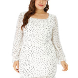 Women Plus Size Mini Dresses Polka Dot Chiffon Smocked Ruffled Bodycon Dress