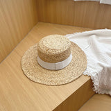 Straw Hat Raffia Flat-Top Cap Summer Sun Protection for Children Beach Straw Hat