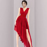 Prom Dresses Summer Red Elegant V-neck Irregular Cinched Bottoming Dress Sleeveless