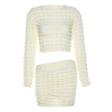 Women Top & Skirt 2 Piece Set Spring/Summer round Neck Long Sleeve T-shirt Slim Fit Sheath Skirt Suit