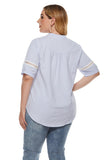 Women Plus Size Tops Spring/Summer Plaid Hollow Out Stitching V-neck Shirt