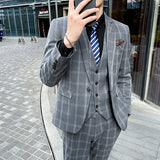 Seersucker Suit Slim Three-Piece Business Plaid Suit