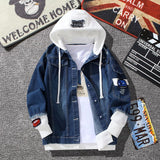 Varsity Men's Autumn Hooded Denim Jacket Baseball Jacket Versatile Casual Clothes Large Size Loose Men Denim Jacket