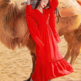 Women Cottagecore Dress Bright Red Dress Travel Clothes