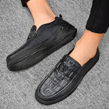 Loafers for Men Crocodile Embossed Casual Leather Shoes Top Layer Cowhide