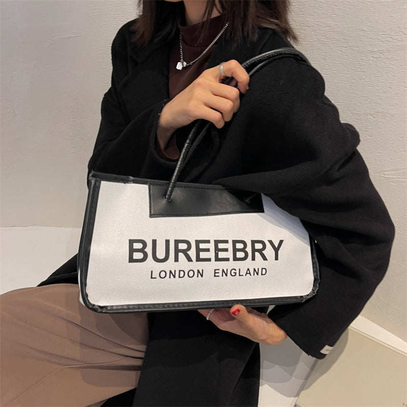 The Teacher Tote Autumn Women Bag Retro Alphabet Shoulder Bag Casual Large Capacity Underarm Canvas Bag