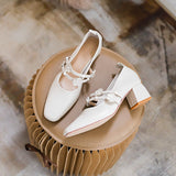 Nude Wide Fit Block Heels Mary Jane Shoes