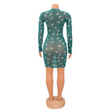 Kesha Black Dress Fashion Sexy Mesh Floral Print Long Sleeve Dress for Women