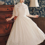 Women Cottagecore Dress Vintage Elegant Cheongsam Summer Dress