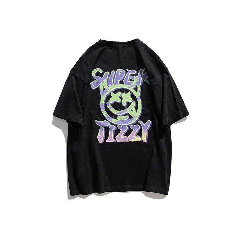 Men's T-shirt Summer Smiley Face Letter Print Casual Loose Short Sleeves T-shirt