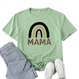 Boy Mama T Shirt Mama Leopard Print Rainbow Pattern Printed T-shirt
