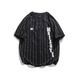 Varsity Shirts for Men Baseball Short-Sleeved Shirt Summer Casual Street Trend Stripes Letters Printed Sports