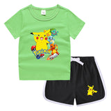Children Pokemon Pikachu Tshirts & Shorts Casual Sports Sweat-Absorbent Suit Neutral