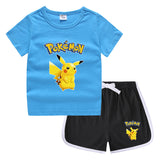Children Pokemon Pikachu Tshirts & Shorts Casual Sports Sweat-Absorbent Suit Neutral